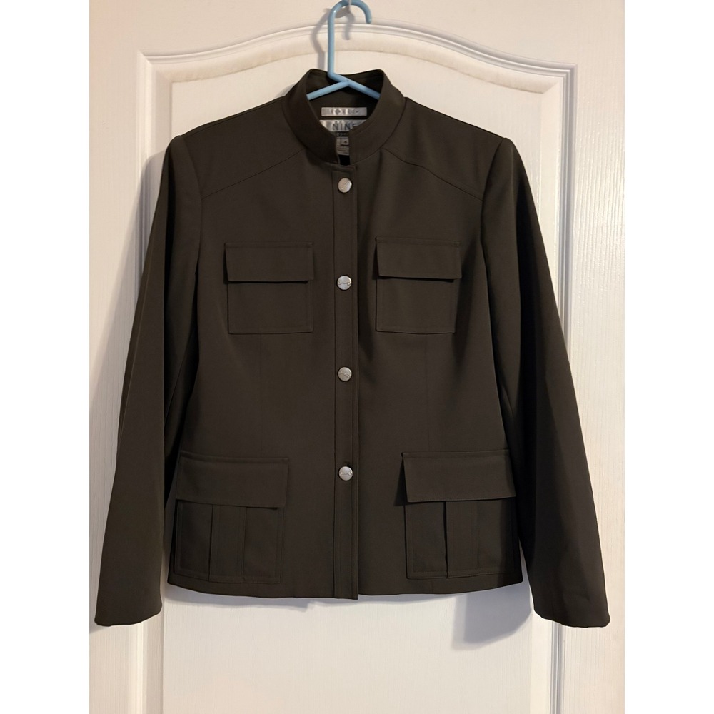 Nine & Company Women Green Utility Safari Lady Jacket Mock Neck Stretch Size 4